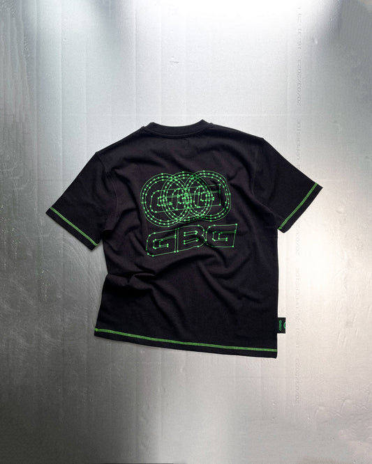 SQUARE DOT TEE BLACK (GREEN STITCHING)
