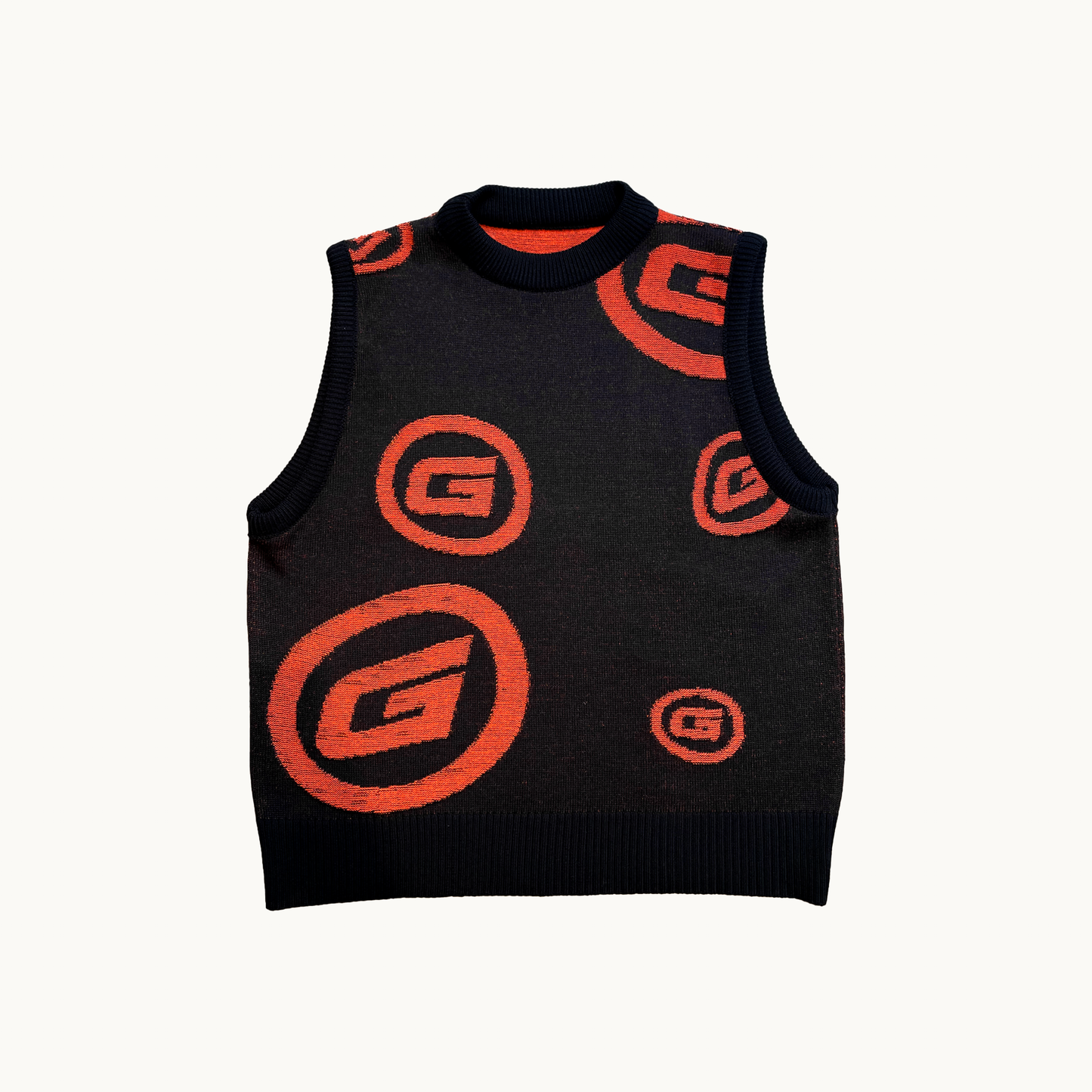 CONTRAST VEKNIS KNIT VEST BLACK/ORANGE